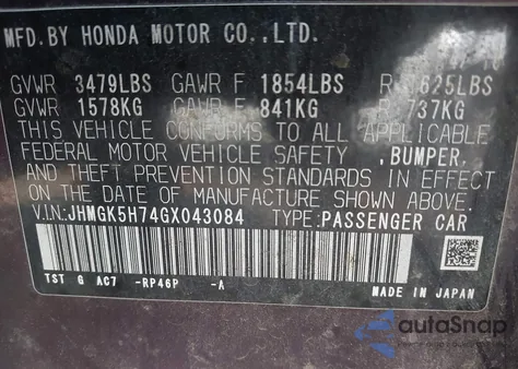 2016 Honda Fit Ex z USA, uszkodzony, nr VIN JHMGK5H74GX043084